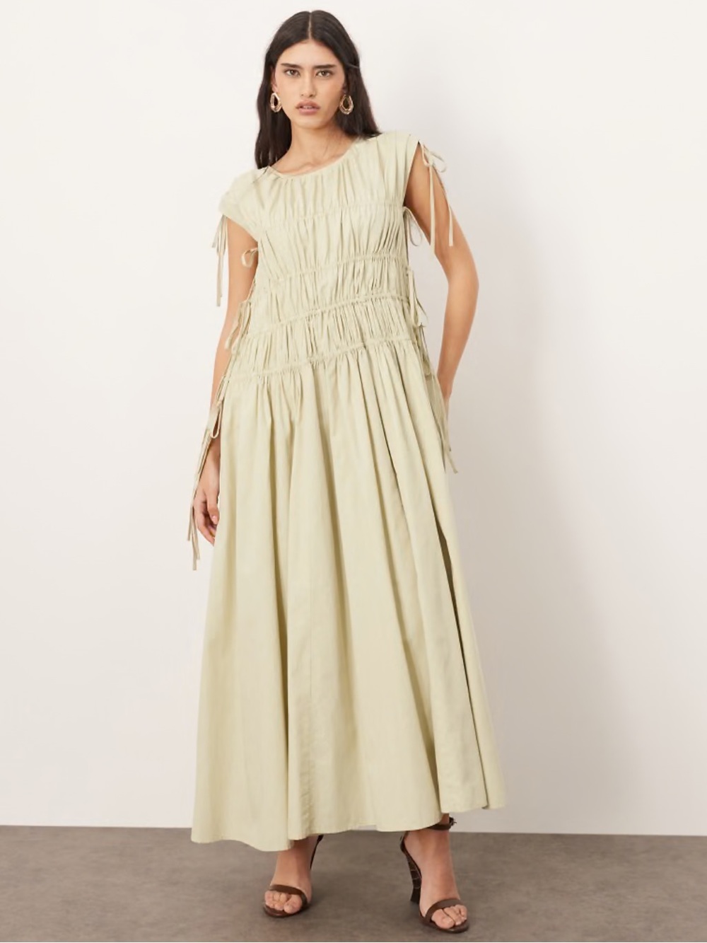 ARRANGE clean cotton drawstring detail trapeze midi dress with pockets